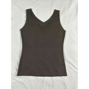 Strawberry Field Women's Embellished V-Neck Tank Top Black Size XS Knit Comfy